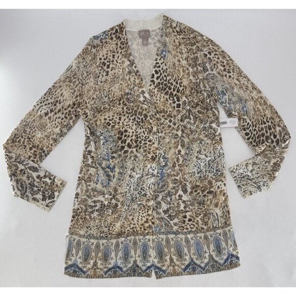 NWT Chico’s Women’s Open Front Floral Cheetah Cardigan Sz 1 Long Sleeve Boho - Picture 3 of 11